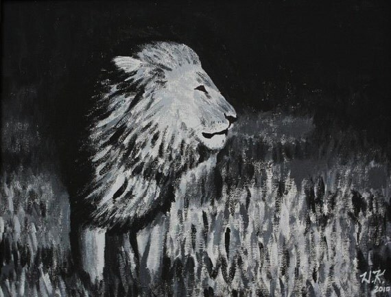Black and White Lion--original acrylic on canvas board