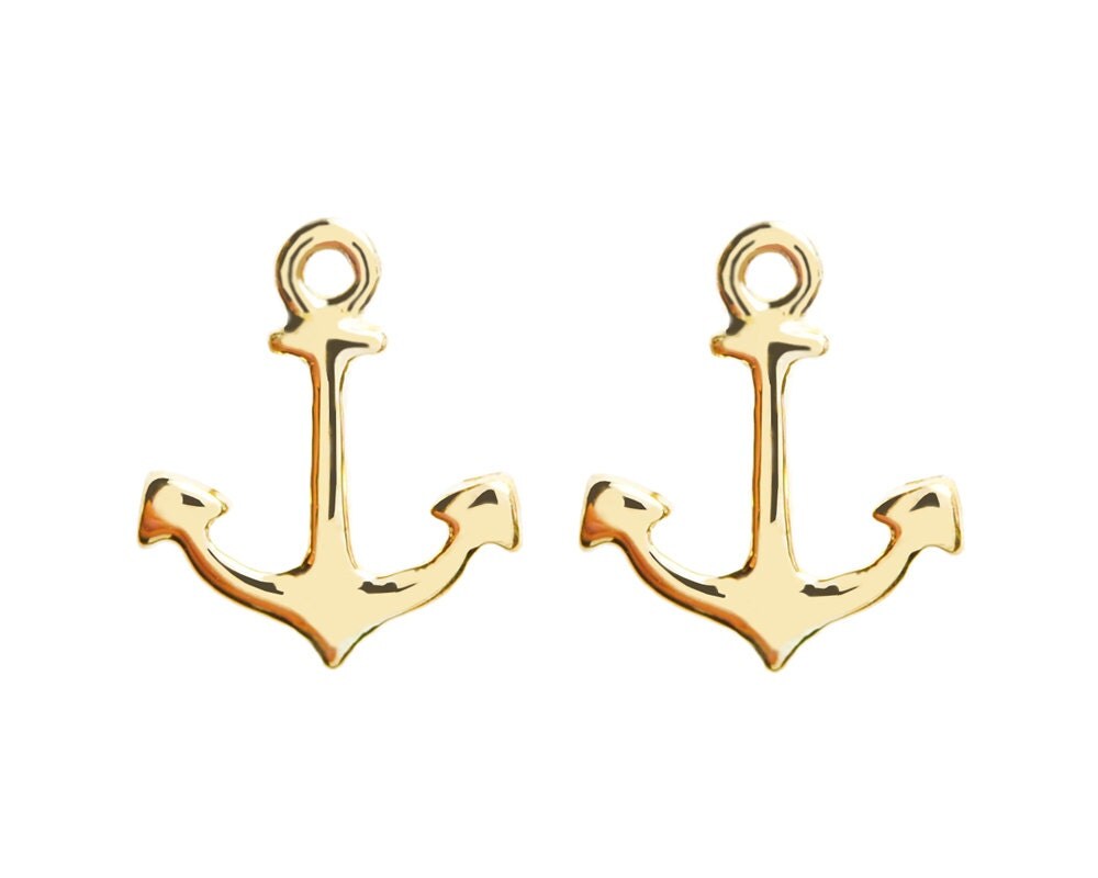 Solid 14K Gold Anchor Stud Earrings One Pair