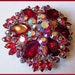 Vintage WARNER Brooch Pin Tiered AB Red Rhinestones Huge Gold Metal 2.5" Designer VG