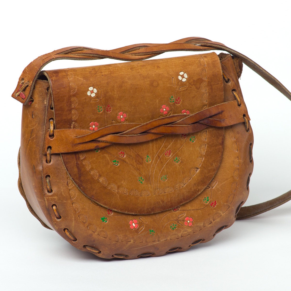 70s Vintage Bag Tooled Leather Purse Hippie Boho Little