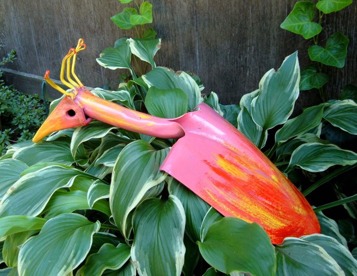 Pink Tropical Bird Yard Art Handmade Iron Art Garden Decor