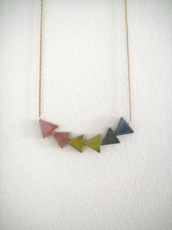 Items similar to Gradations Earthy Triangles Necklace on Long Brass