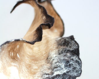 Women felted scarf cobweb felt wool silk shawl - brown beige - spring scarf
