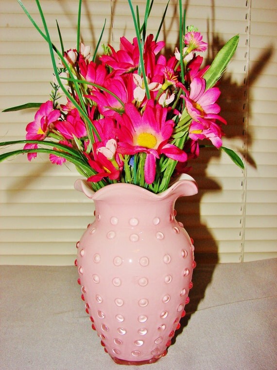 Pink Hobnail Vase Vintage Pink and White Hobnail Glass Vase