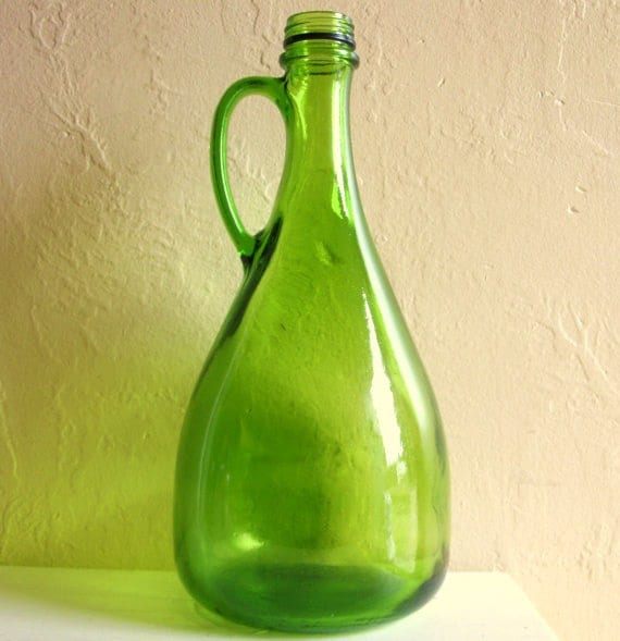 Large Green Glass Bottle Jug with Handle Tall Vase