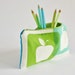 Apples PENCIL POUCH back to school, fabric zipper pouch hand printed apples, turquoise and green makeup pouch, printed zipper pencil case
