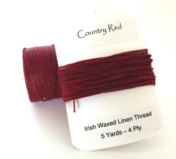 Irish Waxed Linen Thread Cord Country Red 4 Ply 5 Yards