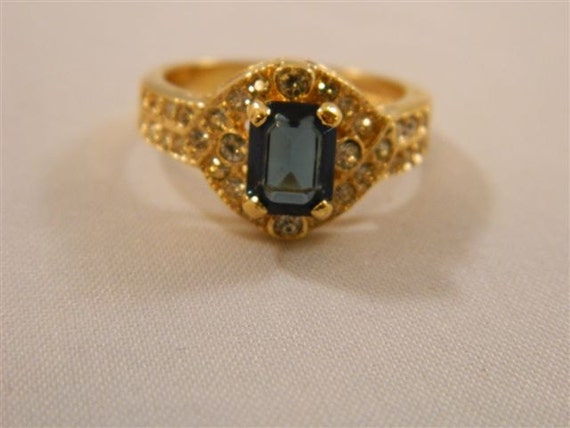 14k HGE Lind Vintage Ring With CZ And Simulated Blue Sapphire