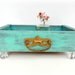 Teal Antique Drawer Tray with Glass Knob Feet Home Decor Aqua Storage Organize Wooden Box Shabby Vintage