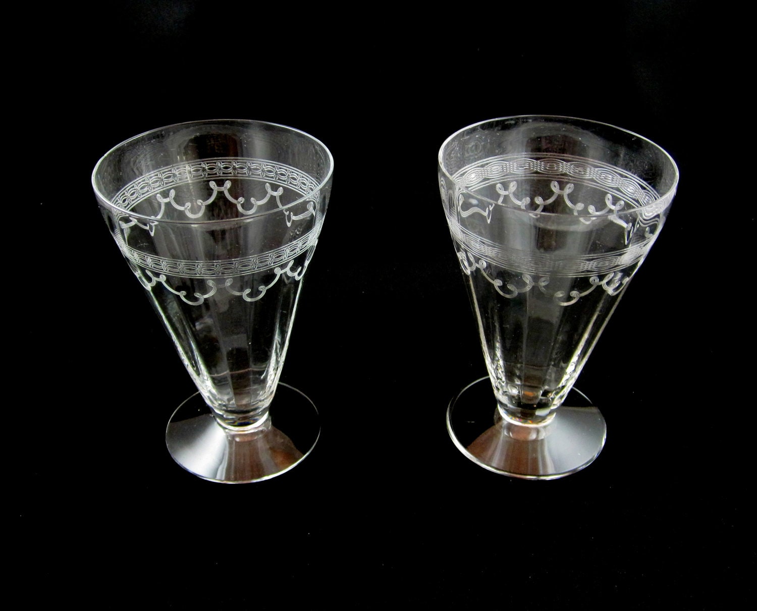 Parfait Glasses Etched Set of 2 Vintage