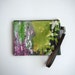 Wristlet, leaf printed pouch, clutch with brown leather removable strap