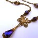 Art Nouveau Necklace Set Love Birds Necklace Purple Crystal Necklace Bridal Necklace Brass Filigree Necklace Set- Sweet
