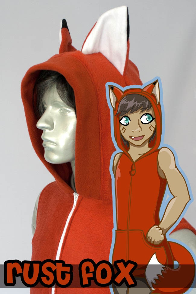 Rust Fox Kitsune Hoodie Costume Cosplay Adult Size