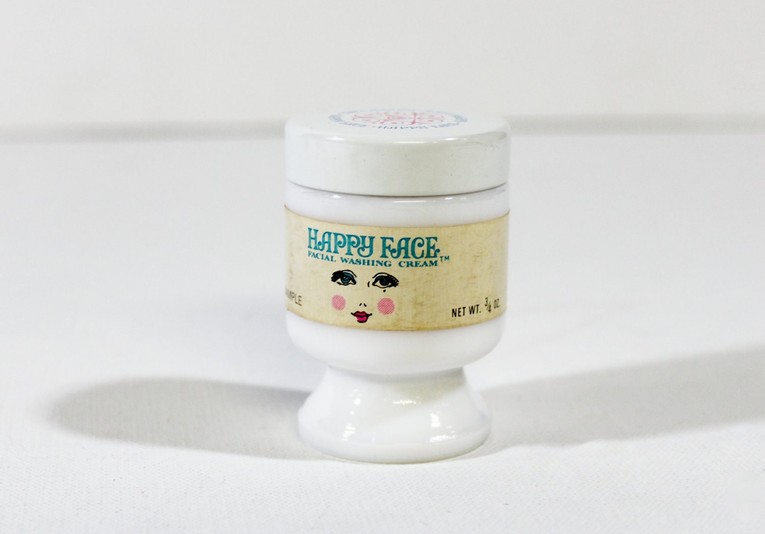 vintage facial washing cream 1960s happy face milk glass