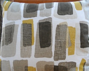 DESIGNER Pillow Cover/ Cushion Cover/ Lumbar Cover ROBERT ALLEN Halmstad Graphite in Charcoal, Grey and Mustard on Off-White. Made to order