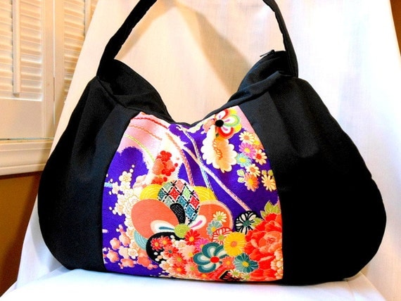 Japanese Bag Kimono Hobo Bag Zipper Handbag Fabric Shoulder