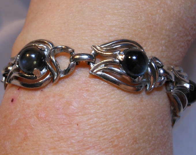 FREE SHIPPING Smoky Grey Blue Moonstone Art Nouveau Necklace Bracelet set in silvertone setting