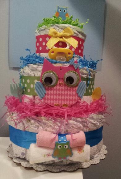 Colorful OWL 3 Tier diaper cake baby shower