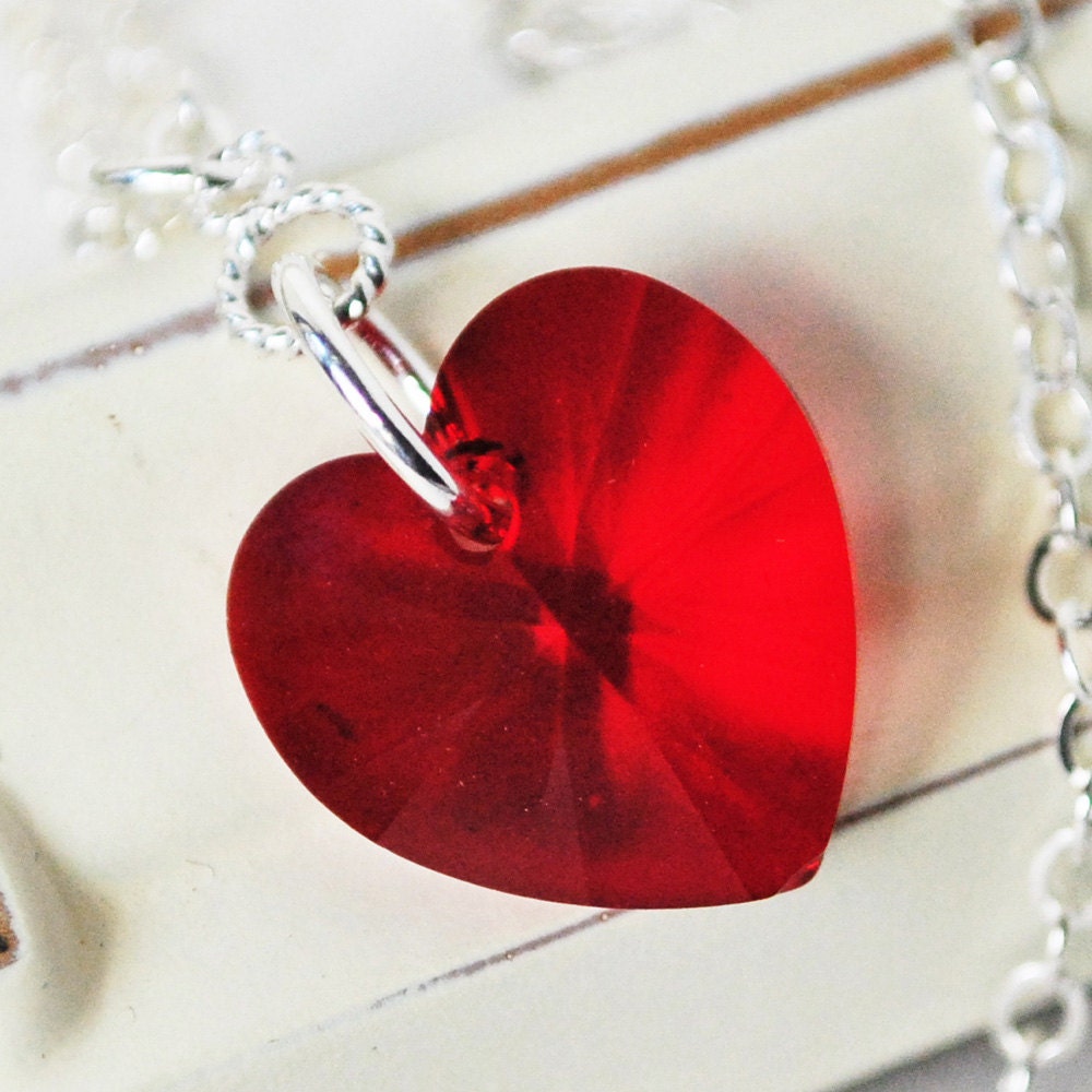 Red Heart Necklace Swarovski Crystal Heart by MyDistinctDesigns