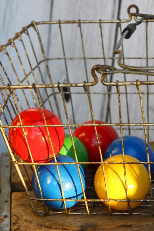Vintage Bocce Balls Primary Colors Set of 6 Wooden Balls