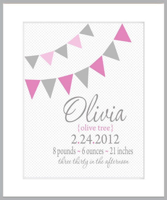 PERSONALIZED BIRTH STAT Print 8x10 Choose by JackandJillyDesigns