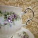Elizabethan Chantilly Bone China Teacup and Saucer- Vintage- Made in England- Footed Teacup- Purple flowers- Delicate Urn Shape- Cottage