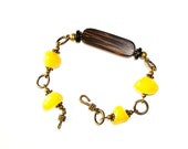 Yellow Painted Jade Nuggets and Wooden Bracelet