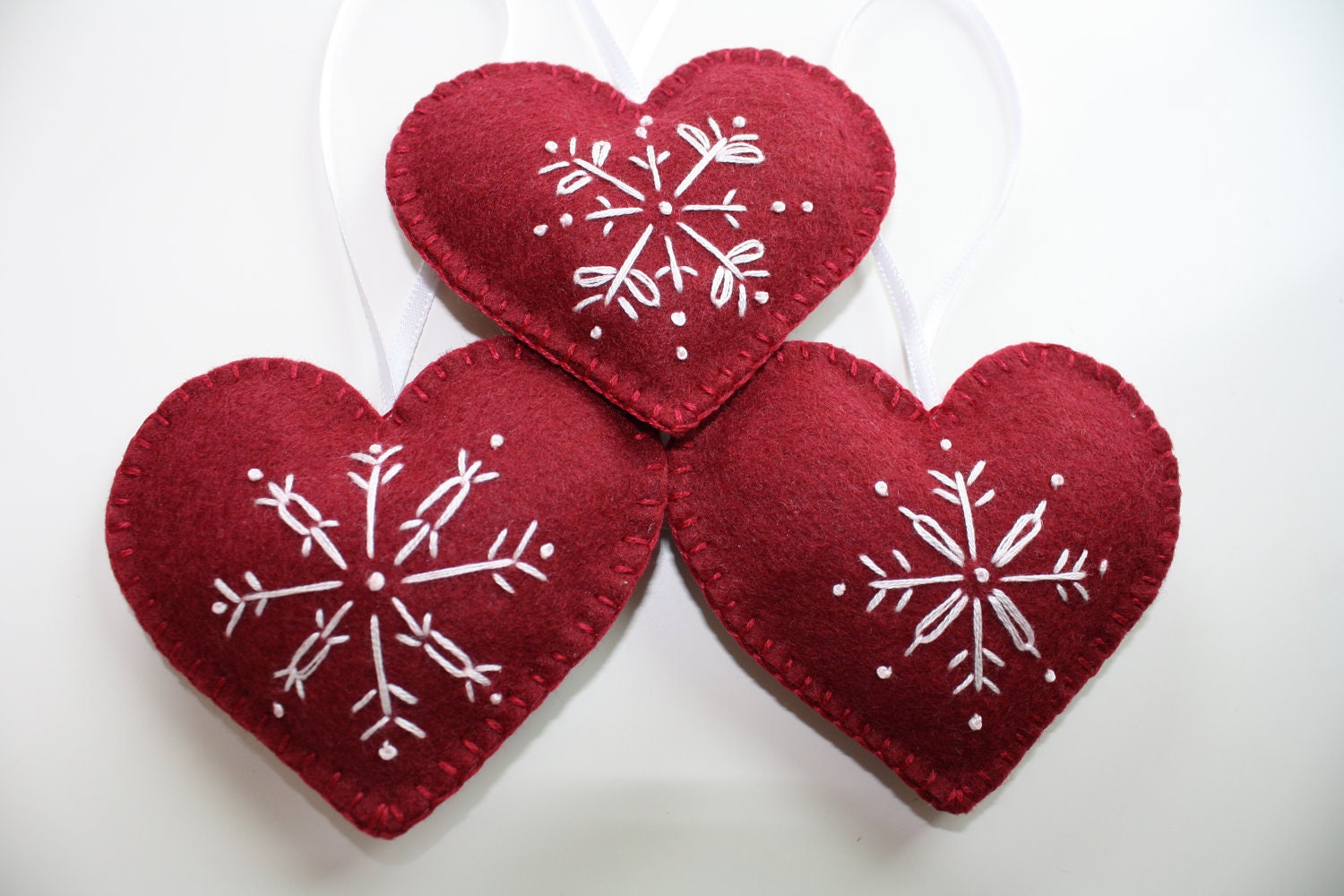 Felt Heart Christmas Ornaments nordic snowflakes