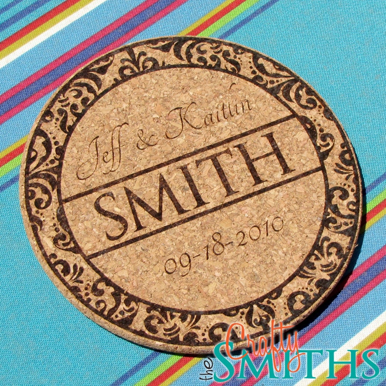 Personalized LaserEngraved Cork Trivet for Wedding Gifts or