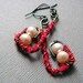 Red Silk-Wrapped and Oxidized Brass Earring Loops with Pearls
