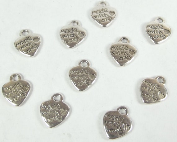 100 Made With Love Tag Charms Silver Tone by texasfindingsnmore