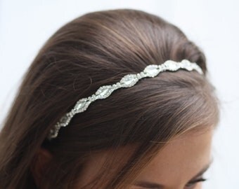 Metal Simple crystal bridal headband, Diamond Shape Bridal Headband, Long Crystals Headband, marquise cut crystal Headband, Bridal Tiara