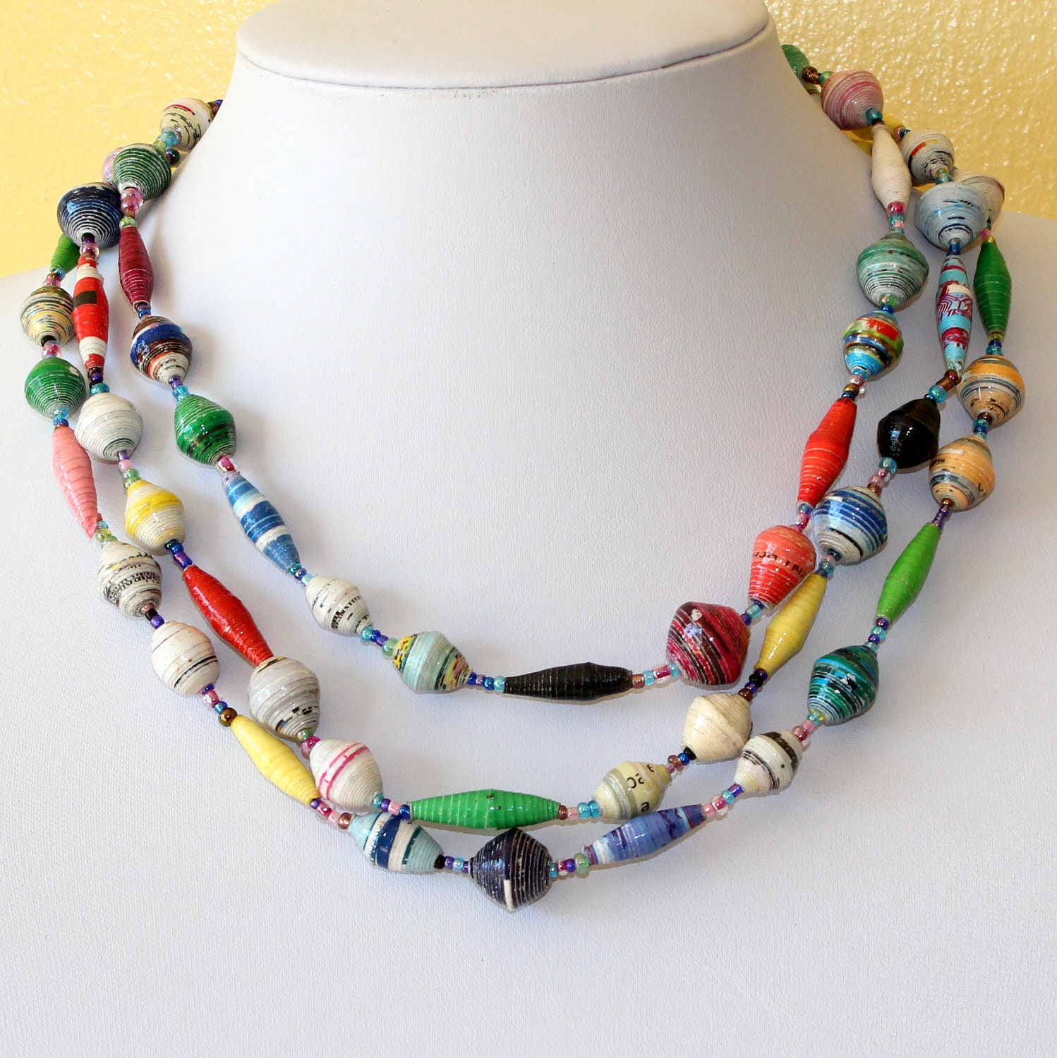 Multi Color Paper Beads Necklace. Extra Long by MapenziGems