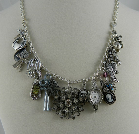 women's charm necklace chunky vintage pieces by MabelsParlor