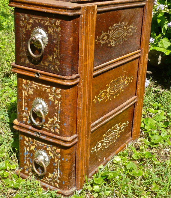 Vintage Sewing Drawers Tole Paint Storage