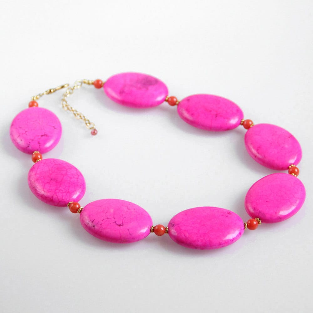 Pink Turquoise Necklace Chunky Hot Pink Neon Pink Orange