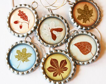 Leaf Wine Charms, Leaf charms, Wine Glass Charms, Wine Charms, Bottlecap wine charm, Leaves, Autumn Leaves