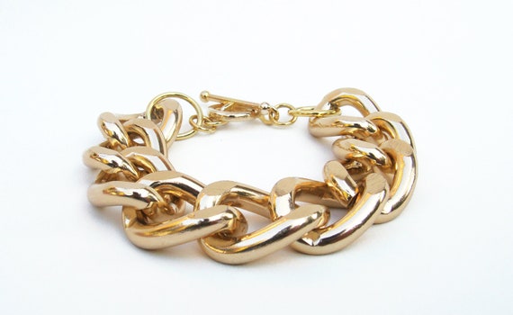 Items similar to Original Thick Gold Chain Link Bracelet with Toggle ...
