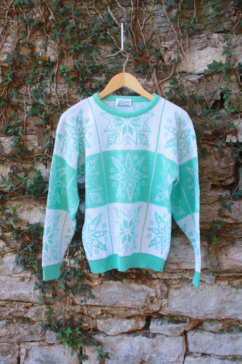 Vintage Teal White Snowflake Sweater
