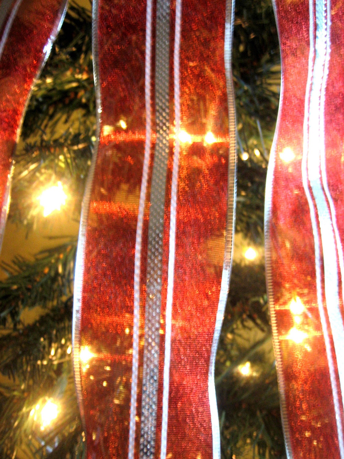 Red/Silver/White Christmas Tree Bow Topper Tree Topper with 7