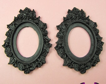 2 pcs 30x40mm Flower Resin Cameo Setting in Black