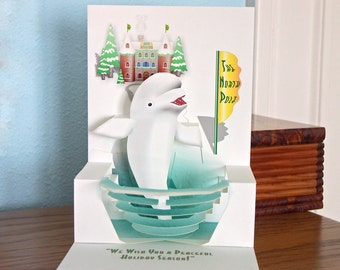 Pop up Holiday Beluga Whale card The North Pole 3D Christmas card