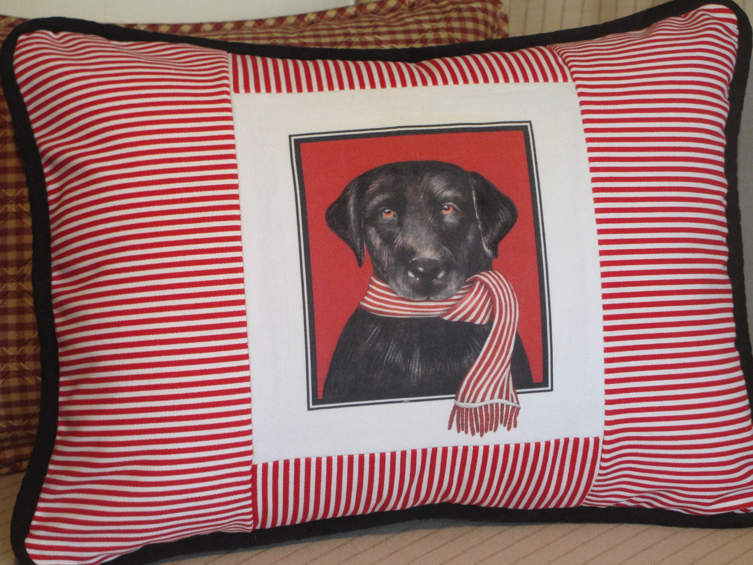 black lab holiday pillow