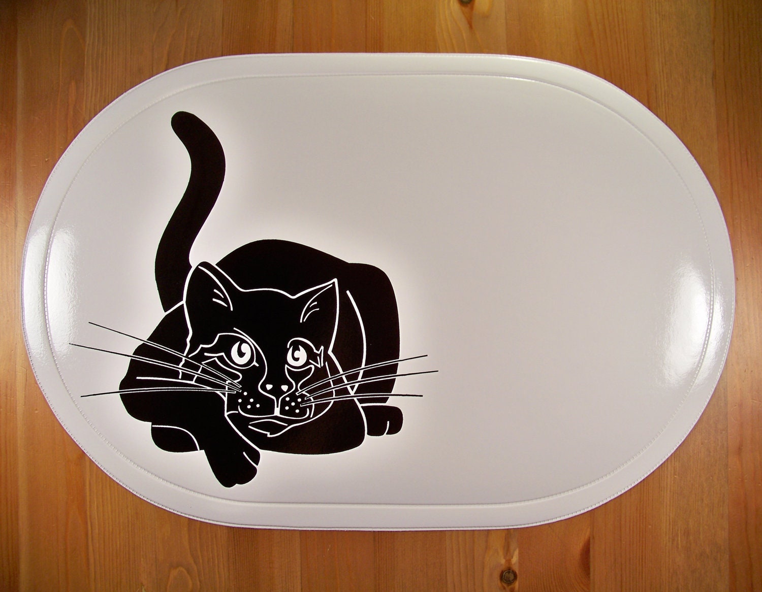 Personalized Placemat White Vinyl Black Cat Placemat