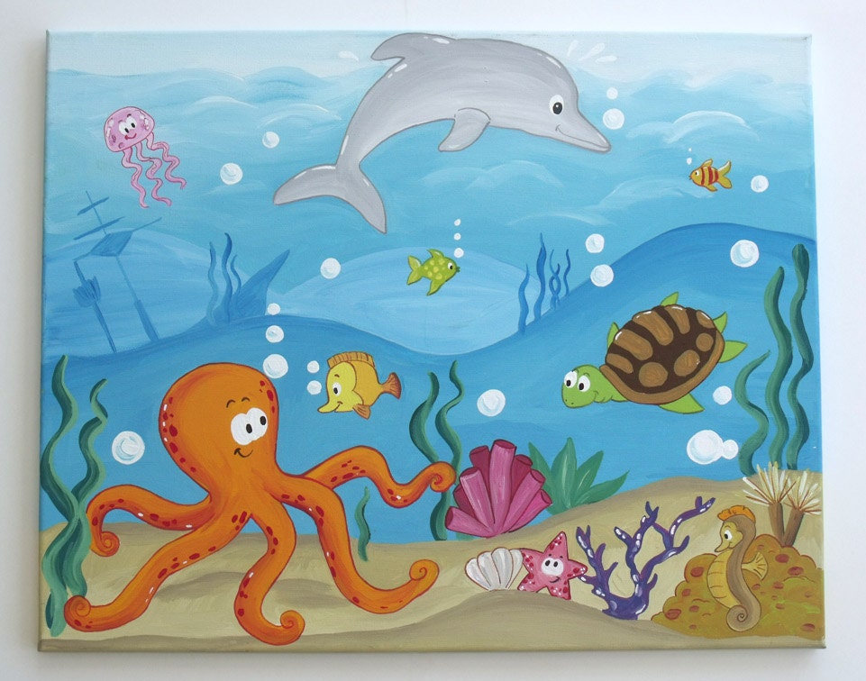 Under the Sea Underwater  Painting on Canvas by Leilasartcorner