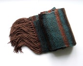 Extra Long brown, blue, choclate multi coloured, rustic scarf, christmas.