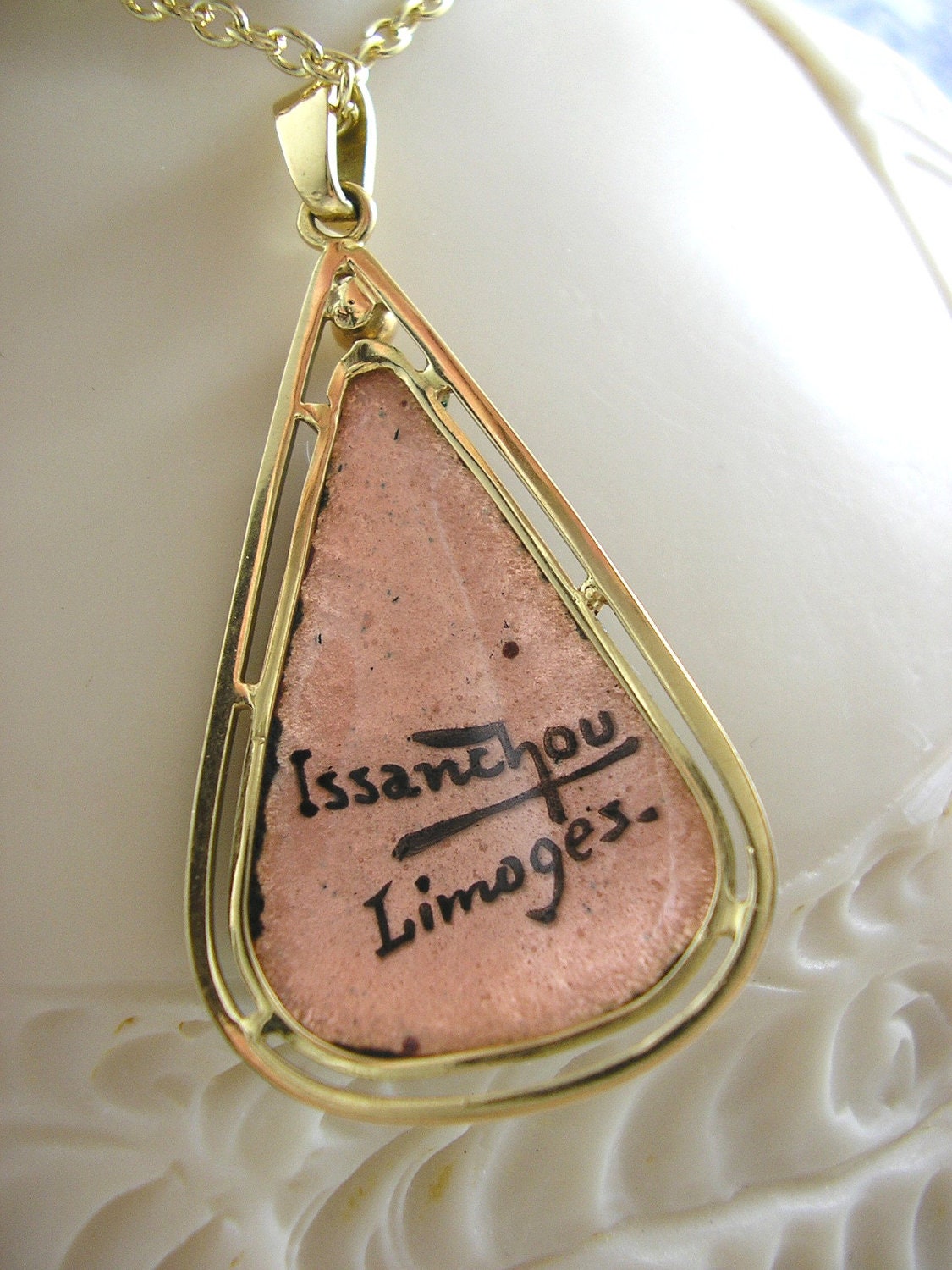 Antique Limoges Enamel Pendant 18ct Gold by by KittysJewelryBox