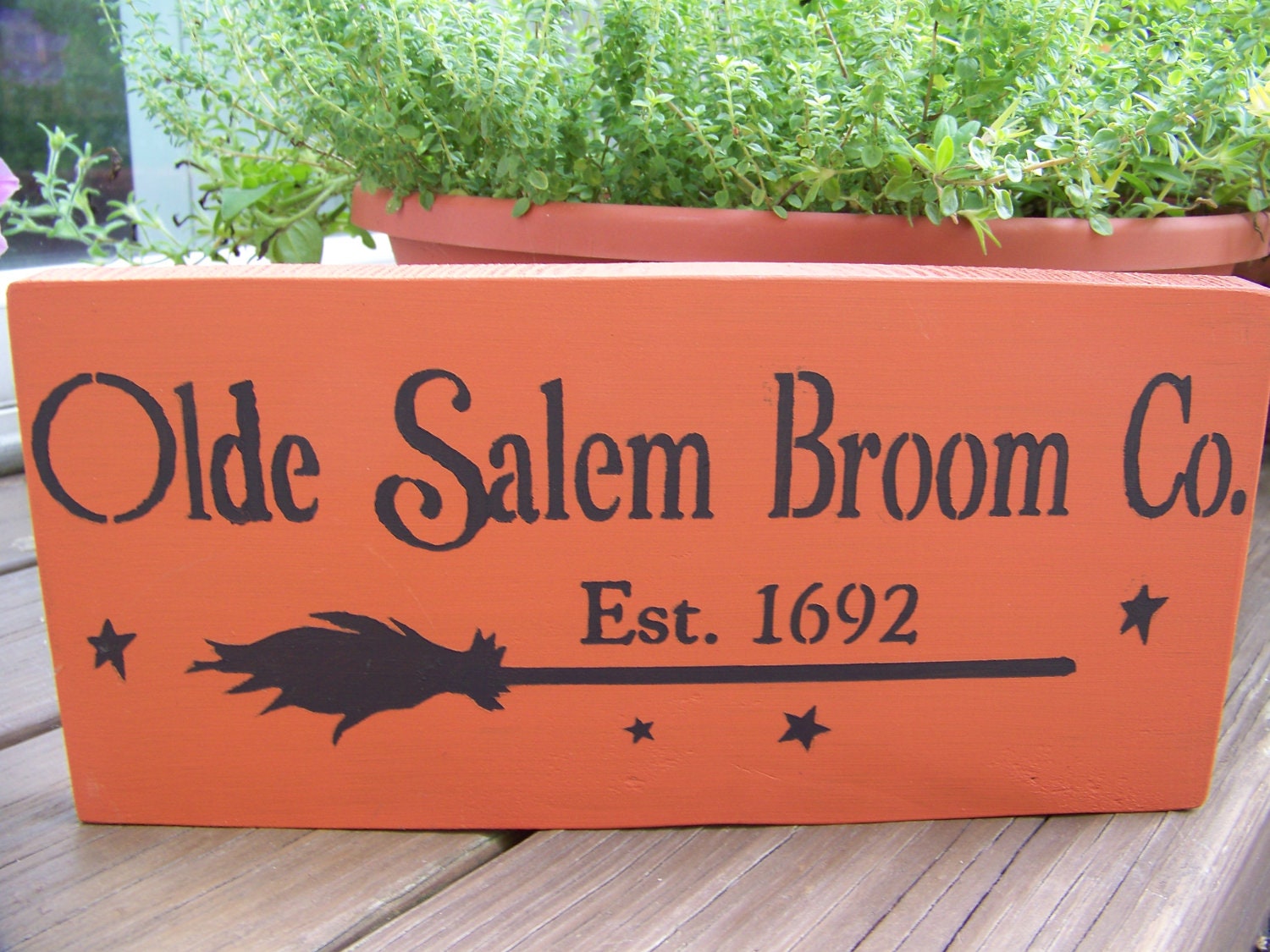 Olde Salem Broom Co. Primitive Wooden Sign For Halloween