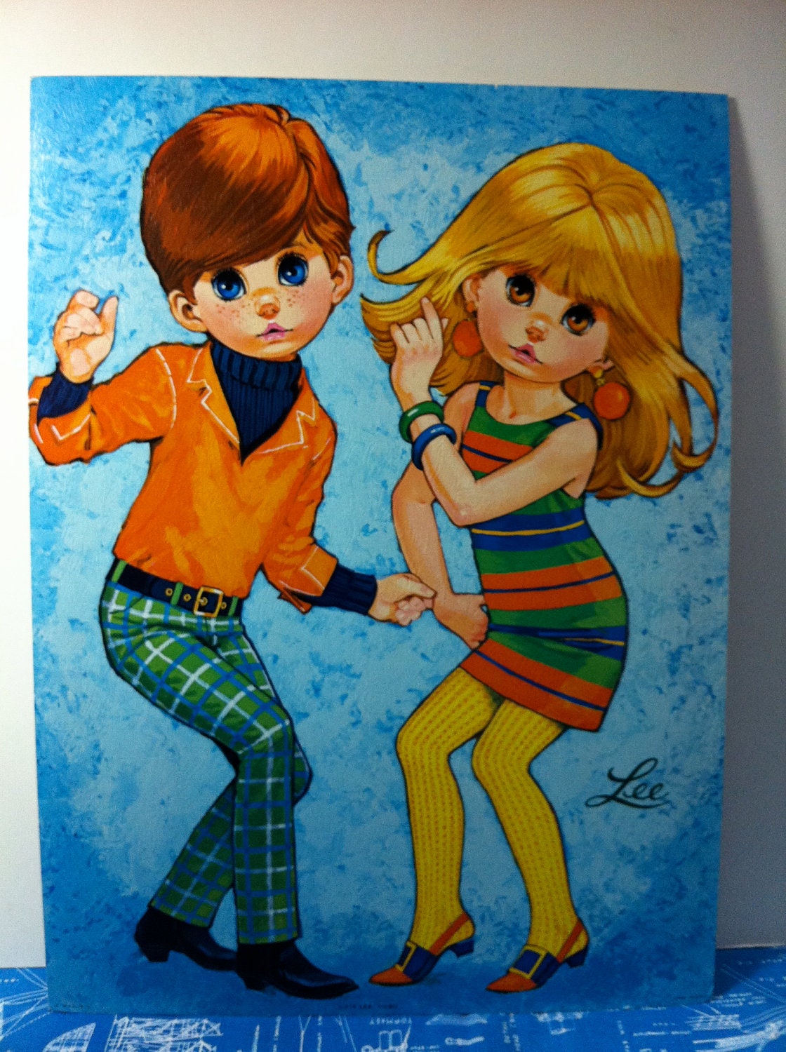 Vintage Mod Lee Big Eye Go-Go Boy & Girl Litho Print Dancers