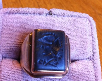 10K Rose Gold Class Ring in Art Deco Intaglio Signet Cameo